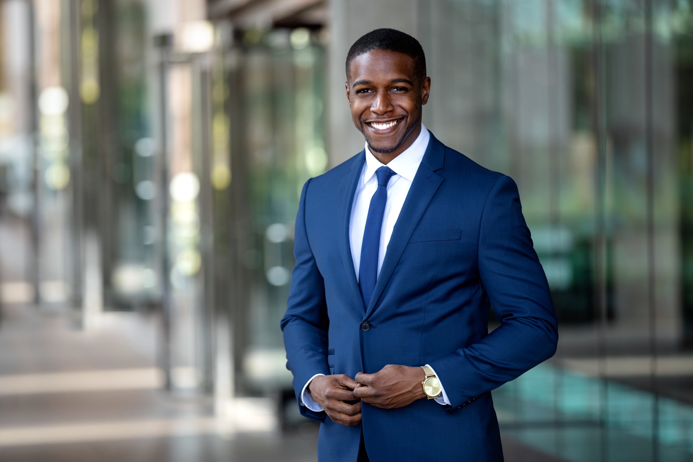 An illustrative business professional in an office setting